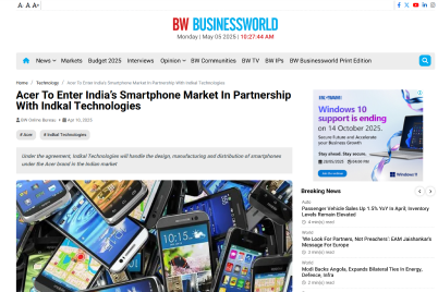 Acer To Enter India’s Smartphone Market In Partnership With Indkal Technologies